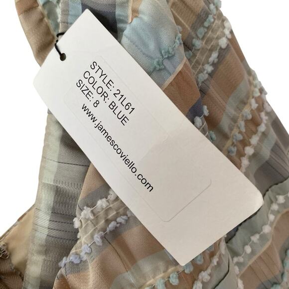 James Coviello NWTs Vintage Plaid Bow Front Pockets dress size 8 Tan Blue - Picture 5 of 13